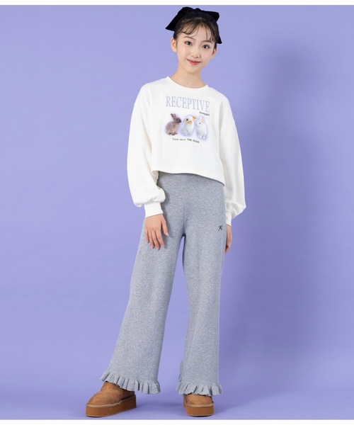 ANAP GiRL(アナップガール)の「裾フリルニットワイドパンツ(その他パンツ・キッズ・サックスブルー/グレー・S/M/XS)」の7枚目の写真