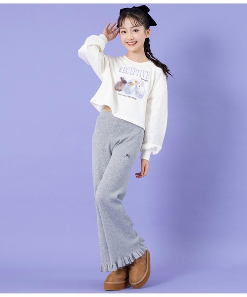 ANAP GiRL(アナップガール)の「裾フリルニットワイドパンツ(その他パンツ・キッズ・サックスブルー/グレー・S/M/XS)」の8枚目の写真