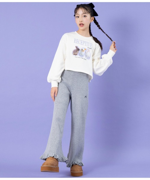 ANAP GiRL(アナップガール)の「裾フリルニットワイドパンツ(その他パンツ・キッズ・サックスブルー/グレー・S/M/XS)」の6枚目の写真