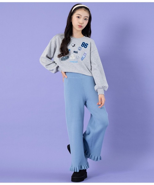 ANAP GiRL(アナップガール)の「裾フリルニットワイドパンツ(その他パンツ・キッズ・サックスブルー/グレー・S/M/XS)」の12枚目の写真