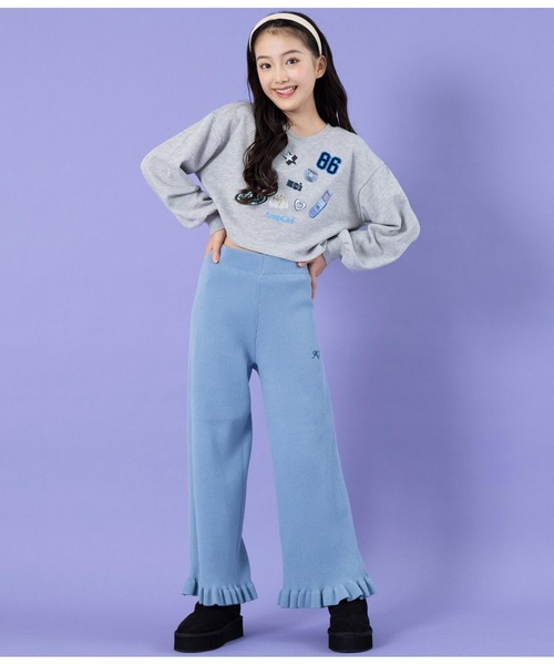 ANAP GiRL(アナップガール)の「裾フリルニットワイドパンツ(その他パンツ・キッズ・サックスブルー/グレー・S/M/XS)」の14枚目の写真