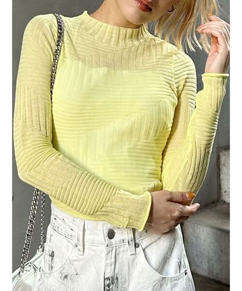 MURUA（ムルーア）の「ランダムパターンシアーニット（ニット/セーター・レディース・ホワイト/ブラック/イエロー/ピンク/ライトブルー・FREE）」の4枚目の写真