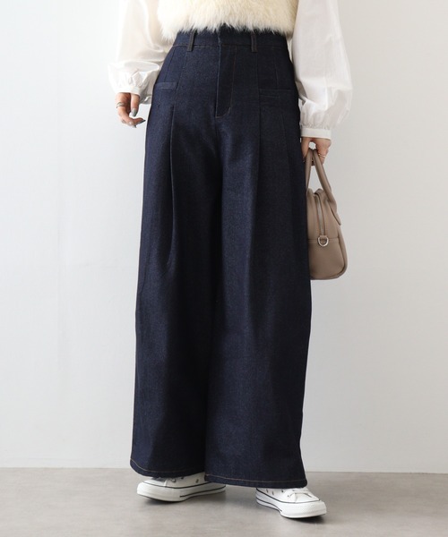 ＆soiree（アンドソワレ）の「&soiree リジッドタックワイドデニムパンツ（デニムパンツ・レディース・ブラック/インディゴブルー・FREE）」の14枚目の写真