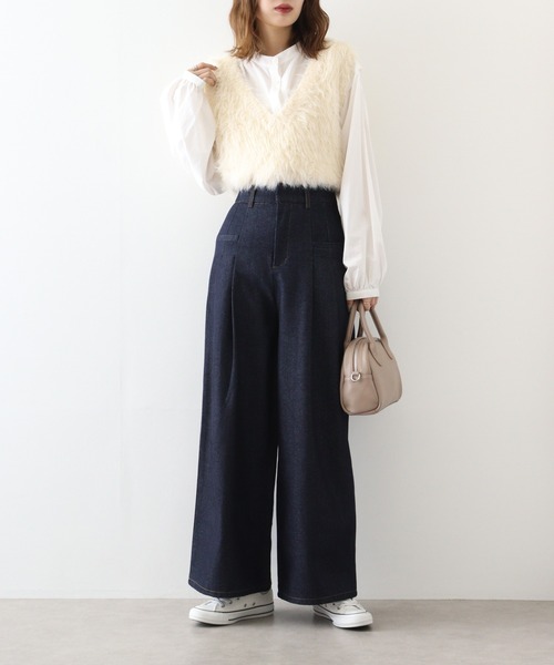 ＆soiree（アンドソワレ）の「&soiree リジッドタックワイドデニムパンツ（デニムパンツ・レディース・ブラック/インディゴブルー・FREE）」の18枚目の写真