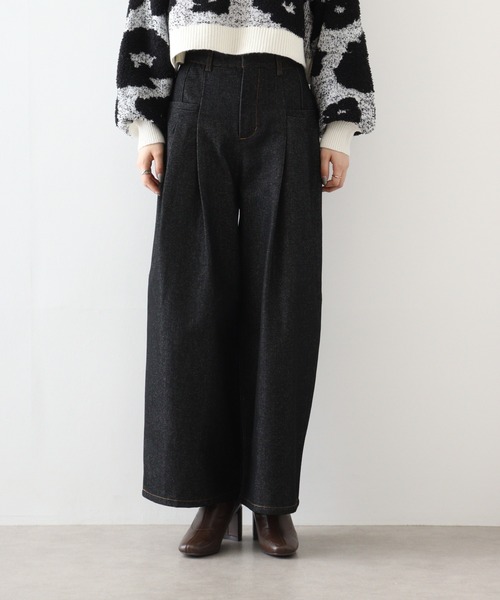＆soiree（アンドソワレ）の「&soiree リジッドタックワイドデニムパンツ（デニムパンツ・レディース・ブラック/インディゴブルー・FREE）」の19枚目の写真