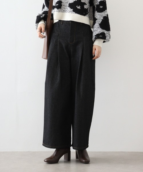 ＆soiree（アンドソワレ）の「&soiree リジッドタックワイドデニムパンツ（デニムパンツ・レディース・ブラック/インディゴブルー・FREE）」の9枚目の写真