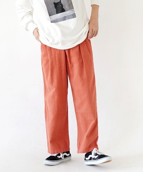 e-zakkamania stores(イーザッカマニアストアーズ)の「ビグメントツイル フロントタック イージーパンツ(その他パンツ・レディース・キャメル/コーラル/ダークラベンダー・フリー)」の3枚目の写真