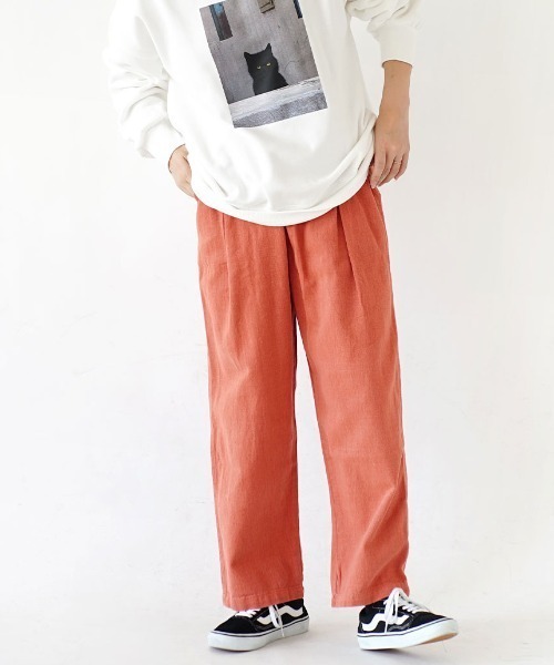 e-zakkamania stores(イーザッカマニアストアーズ)の「ビグメントツイル フロントタック イージーパンツ(その他パンツ・レディース・キャメル/コーラル/ダークラベンダー・フリー)」の12枚目の写真