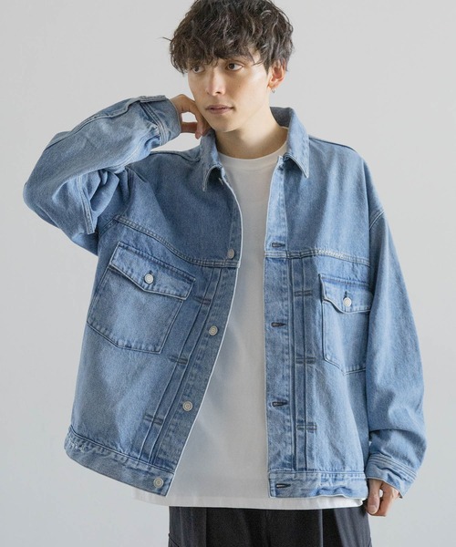 RAGEBLUE(レイジブルー)の「ワンポイント刺繍/ビッグデニムジャケット(デニムジャケット・メンズ・グレー/ブルー・MEDIUM/LARGE)」の9枚目の写真