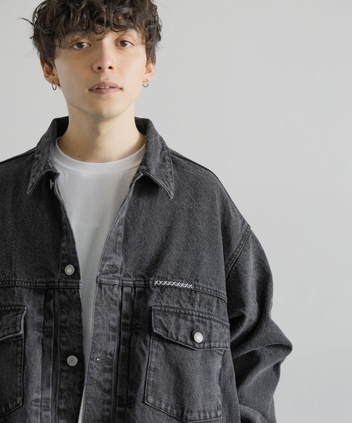 RAGEBLUE(レイジブルー)の「ワンポイント刺繍/ビッグデニムジャケット(デニムジャケット・メンズ・グレー/ブルー・MEDIUM/LARGE)」の5枚目の写真