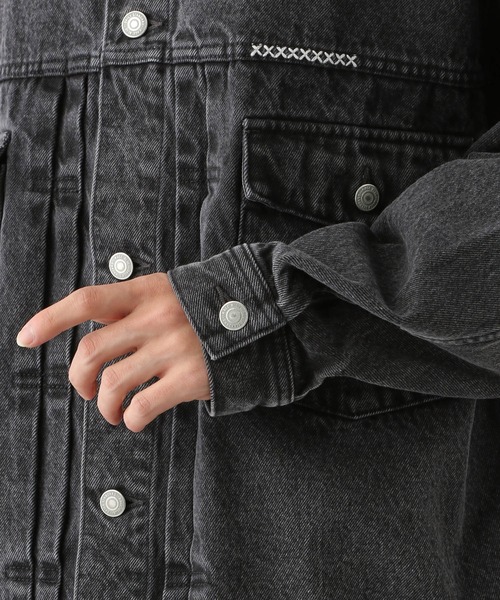 RAGEBLUE(レイジブルー)の「ワンポイント刺繍/ビッグデニムジャケット(デニムジャケット・メンズ・グレー/ブルー・MEDIUM/LARGE)」の19枚目の写真