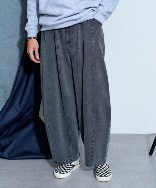 CONES BOSS（コーンズボス）の「【ユニセックス】【CONESBOSS/コーンズボス】ワイドカーブデニムパンツ（デニムパンツ・レディース・ホワイト/グレー/サックスブルー・SMALL/MEDIUM/LARGE）」の2枚目の写真