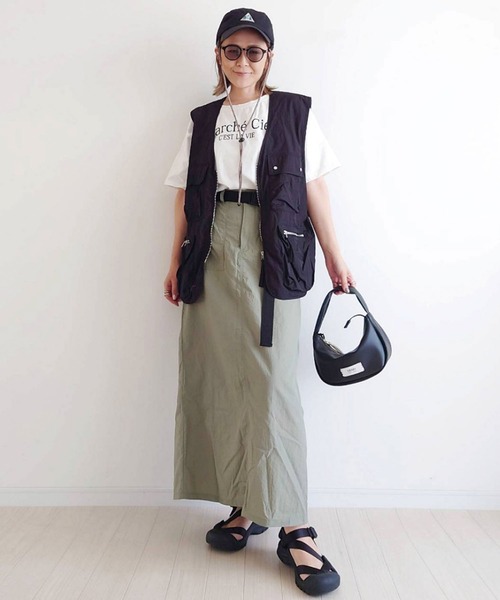 CORNERS(コーナーズ)の「【CORNERS by yui】ベルト付きベイカーナロースカート(スカート・レディース・カーキ/ブラック/オフホワイト/ピンク・M/L)」の1枚目の写真