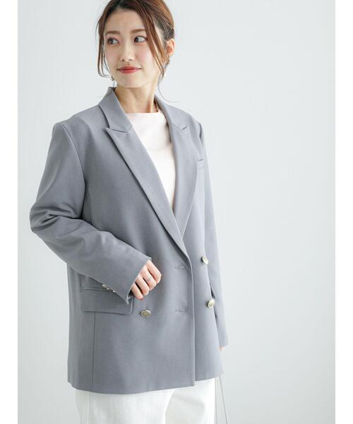 Te chichi(テチチ)の「ダブルテーラードジャケット(セットアップ可)(ノーカラージャケット・レディース・ネイビー/グレー・F)」の21枚目の写真