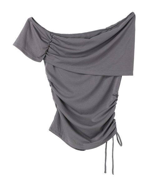 DURAS(デュラス)の「One-shoulder cut top(Tシャツ/カットソー・レディース・ネイビー/グレー・FREE)」の4枚目の写真