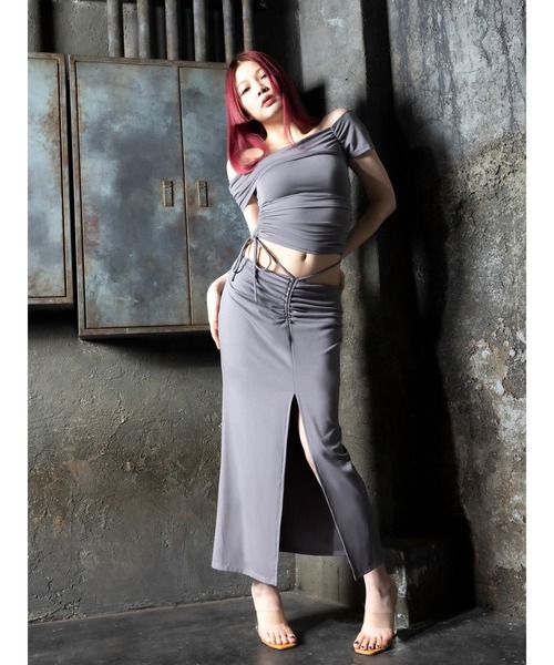 DURAS(デュラス)の「One-shoulder cut top(Tシャツ/カットソー・レディース・ネイビー/グレー・FREE)」の9枚目の写真