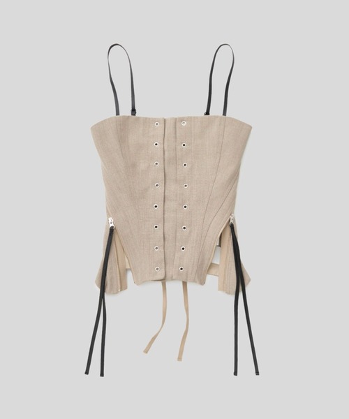 STUDIOUS(ステュディオス)の「【STUDIOUS/ステュディオス】フェイクリネンビスチェ(キャミソール・レディース・ブラック/ベージュ・FREE)」の2枚目の写真