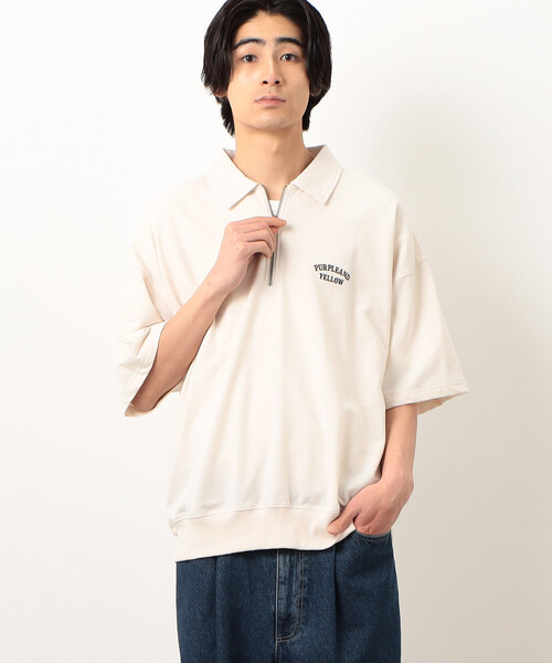 Purple&Yellow（パープルアンドイエロー）の「ロゴ刺繍 ハーフジップ 半袖ポロシャツ（ポロシャツ・メンズ・アイボリー/ブラック/グリーン・SMALL/MEDIUM/LARGE）」の12枚目の写真