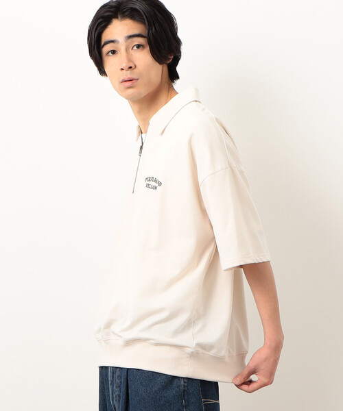 Purple&Yellow（パープルアンドイエロー）の「ロゴ刺繍 ハーフジップ 半袖ポロシャツ（ポロシャツ・メンズ・アイボリー/ブラック/グリーン・SMALL/MEDIUM/LARGE）」の13枚目の写真