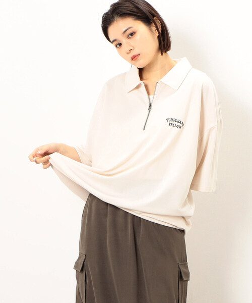 Purple&Yellow（パープルアンドイエロー）の「ロゴ刺繍 ハーフジップ 半袖ポロシャツ（ポロシャツ・メンズ・アイボリー/ブラック/グリーン・SMALL/MEDIUM/LARGE）」の15枚目の写真