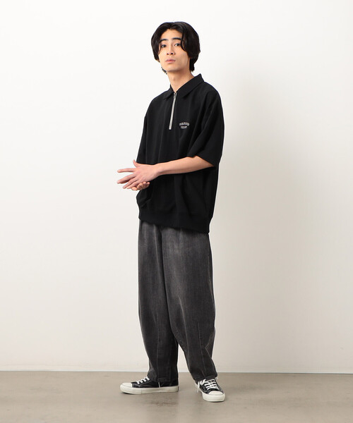 Purple&Yellow（パープルアンドイエロー）の「ロゴ刺繍 ハーフジップ 半袖ポロシャツ（ポロシャツ・メンズ・アイボリー/ブラック/グリーン・SMALL/MEDIUM/LARGE）」の16枚目の写真