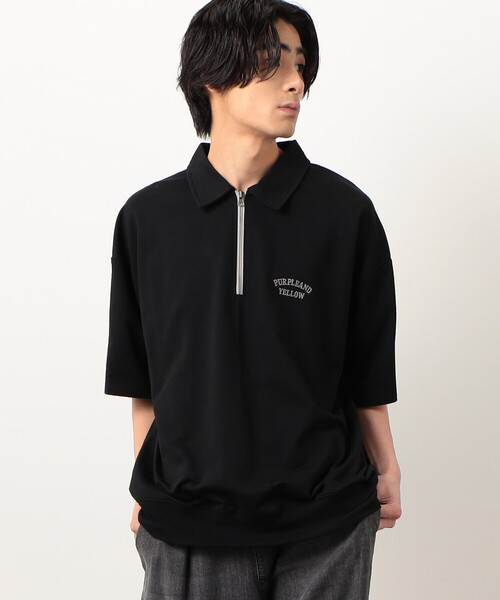 Purple&Yellow（パープルアンドイエロー）の「ロゴ刺繍 ハーフジップ 半袖ポロシャツ（ポロシャツ・メンズ・アイボリー/ブラック/グリーン・SMALL/MEDIUM/LARGE）」の17枚目の写真