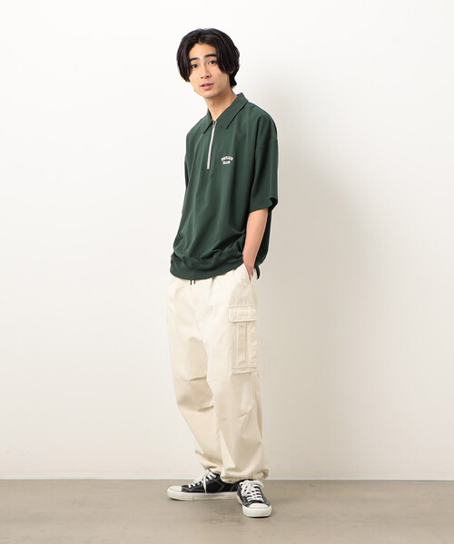 Purple&Yellow（パープルアンドイエロー）の「ロゴ刺繍 ハーフジップ 半袖ポロシャツ（ポロシャツ・メンズ・アイボリー/ブラック/グリーン・SMALL/MEDIUM/LARGE）」の21枚目の写真