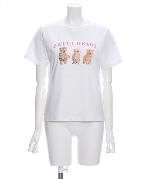 セール】猫プリント半袖Tシャツ≪2024SS≫（Tシャツ/カットソー