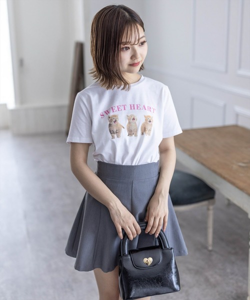clear（クリア）の「猫プリント半袖Tシャツ≪2024SS≫（Tシャツ/カットソー・レディース・オフホワイト/ライトピンク/イエロー系その他・F）」の9枚目の写真
