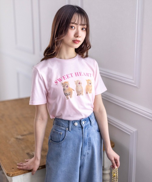 セール】猫プリント半袖Tシャツ≪2024SS≫（Tシャツ/カットソー