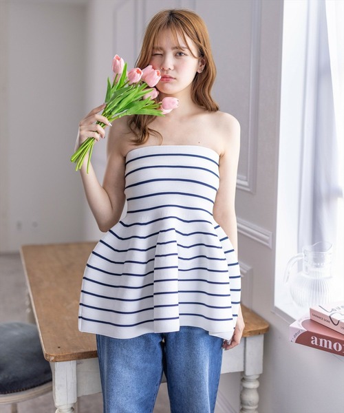 clear（クリア）の「肩リボンニットベアトップ［肩紐取り外し可 2WAY ガーリー］≪再入荷≫（ニット/セーター・レディース・ホワイト系その他/ブルー系その他/ブラック系その他・F）」の14枚目の写真