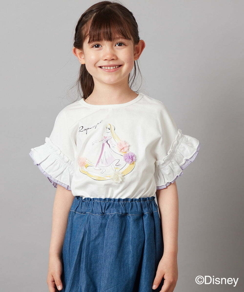 a.v.v（アーヴェヴェ）の「[100-140]袖フリルTシャツ（Tシャツ/カットソー・キッズ・ダークインディゴブルー/ライラック・100/110/120/130/140）」の2枚目の写真