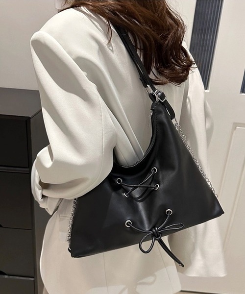 shopnikoniko(ショップニコニコ)の「2way レースアップリボン ショルダーバッグ(ショルダーバッグ・レディース・ブラック/ホワイト/シルバー・フリー)」の13枚目の写真