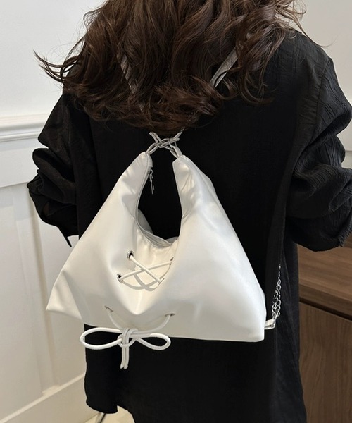 shopnikoniko(ショップニコニコ)の「2way レースアップリボン ショルダーバッグ(ショルダーバッグ・レディース・ブラック/ホワイト/シルバー・フリー)」の18枚目の写真