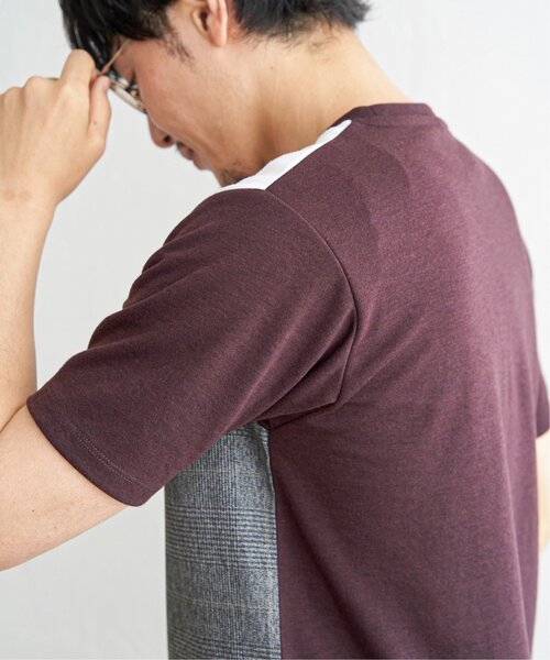 ikka(イッカ)の「ブロックスグレンチェック切り替えTシャツ(Tシャツ/カットソー・メンズ・ホワイト/ブラック/オリーブ/ワイン・M/L/XL/S)」の5枚目の写真