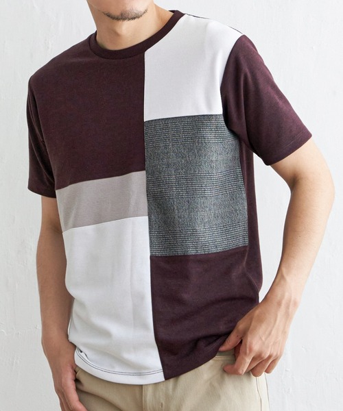 ikka(イッカ)の「ブロックスグレンチェック切り替えTシャツ(Tシャツ/カットソー・メンズ・ホワイト/ブラック/オリーブ/ワイン・M/L/XL/S)」の4枚目の写真