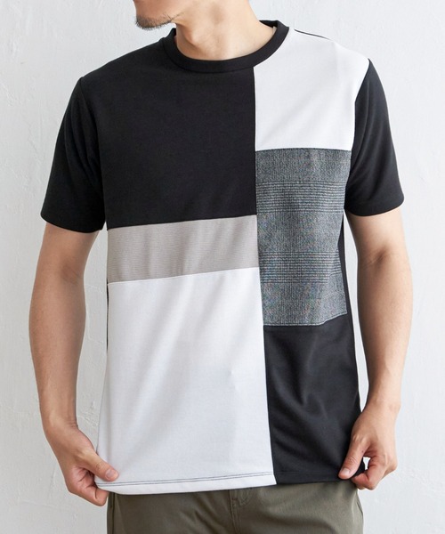 ikka(イッカ)の「ブロックスグレンチェック切り替えTシャツ(Tシャツ/カットソー・メンズ・ホワイト/ブラック/オリーブ/ワイン・M/L/XL/S)」の2枚目の写真
