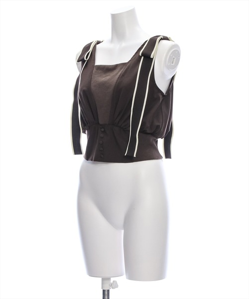 clear（クリア）の「ウエストリブ切替肩リボンノースリーブブラウス（シャツ/ブラウス・レディース・オフホワイト/ブラック/ブラウン・F）」の10枚目の写真