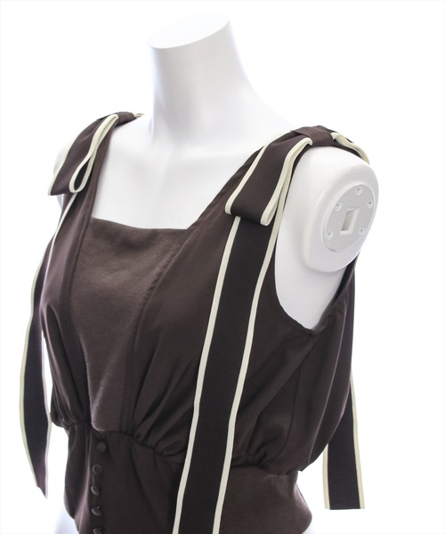 clear（クリア）の「ウエストリブ切替肩リボンノースリーブブラウス（シャツ/ブラウス・レディース・オフホワイト/ブラック/ブラウン・F）」の14枚目の写真