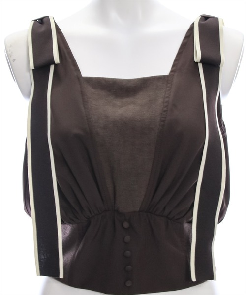 clear（クリア）の「ウエストリブ切替肩リボンノースリーブブラウス（シャツ/ブラウス・レディース・オフホワイト/ブラック/ブラウン・F）」の15枚目の写真