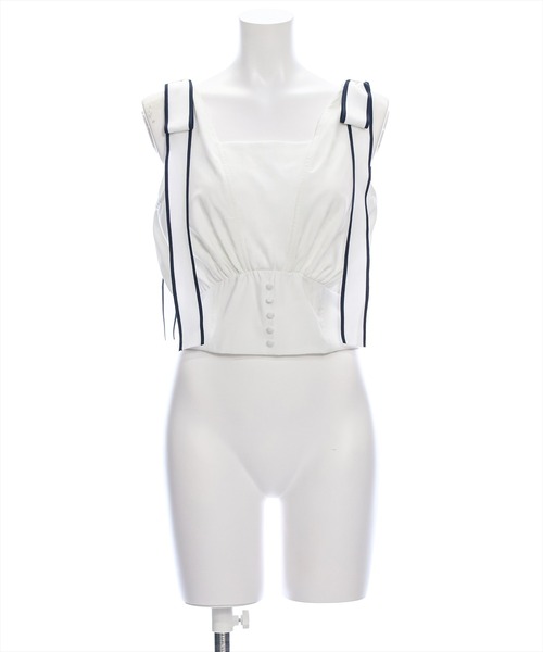 clear（クリア）の「ウエストリブ切替肩リボンノースリーブブラウス（シャツ/ブラウス・レディース・オフホワイト/ブラック/ブラウン・F）」の18枚目の写真