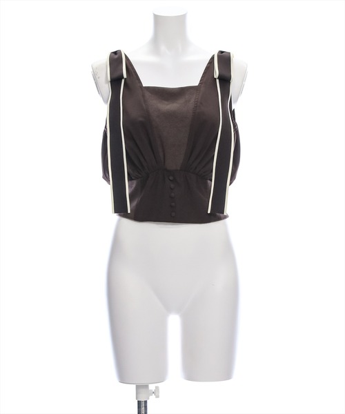 clear（クリア）の「ウエストリブ切替肩リボンノースリーブブラウス（シャツ/ブラウス・レディース・オフホワイト/ブラック/ブラウン・F）」の19枚目の写真