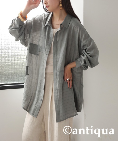 antiqua(アンティカ)の「フェイクポケットシャツ(シャツ/ブラウス・レディース・ブラック/ベージュ/グレー・ONESIZE)」の1枚目の写真