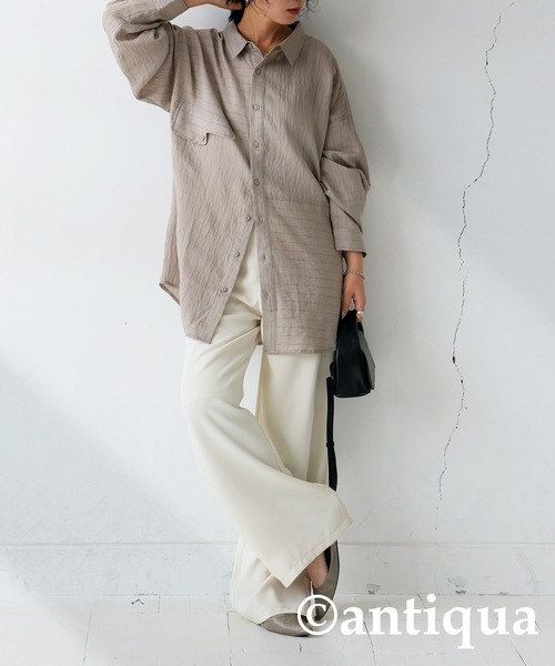 antiqua(アンティカ)の「フェイクポケットシャツ(シャツ/ブラウス・レディース・ブラック/ベージュ/グレー・ONESIZE)」の13枚目の写真