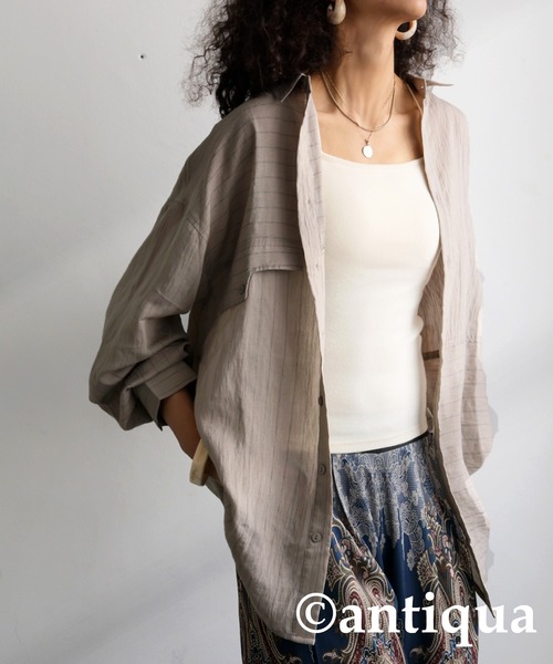 antiqua(アンティカ)の「フェイクポケットシャツ(シャツ/ブラウス・レディース・ブラック/ベージュ/グレー・ONESIZE)」の17枚目の写真