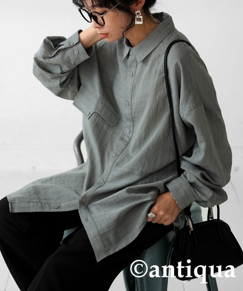 antiqua(アンティカ)の「フェイクポケットシャツ(シャツ/ブラウス・レディース・ブラック/ベージュ/グレー・ONESIZE)」の12枚目の写真