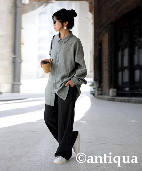 antiqua(アンティカ)の「フェイクポケットシャツ(シャツ/ブラウス・レディース・ブラック/ベージュ/グレー・ONESIZE)」の11枚目の写真