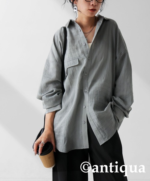 antiqua(アンティカ)の「フェイクポケットシャツ(シャツ/ブラウス・レディース・ブラック/ベージュ/グレー・ONESIZE)」の10枚目の写真