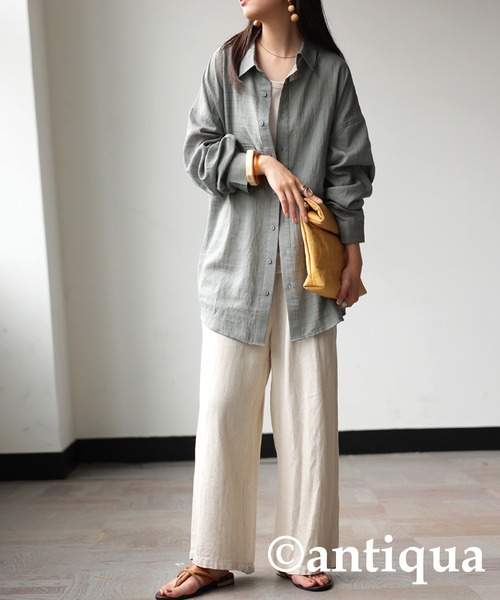 antiqua(アンティカ)の「フェイクポケットシャツ(シャツ/ブラウス・レディース・ブラック/ベージュ/グレー・ONESIZE)」の8枚目の写真