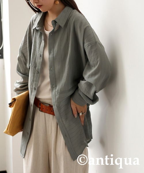 antiqua(アンティカ)の「フェイクポケットシャツ(シャツ/ブラウス・レディース・ブラック/ベージュ/グレー・ONESIZE)」の7枚目の写真